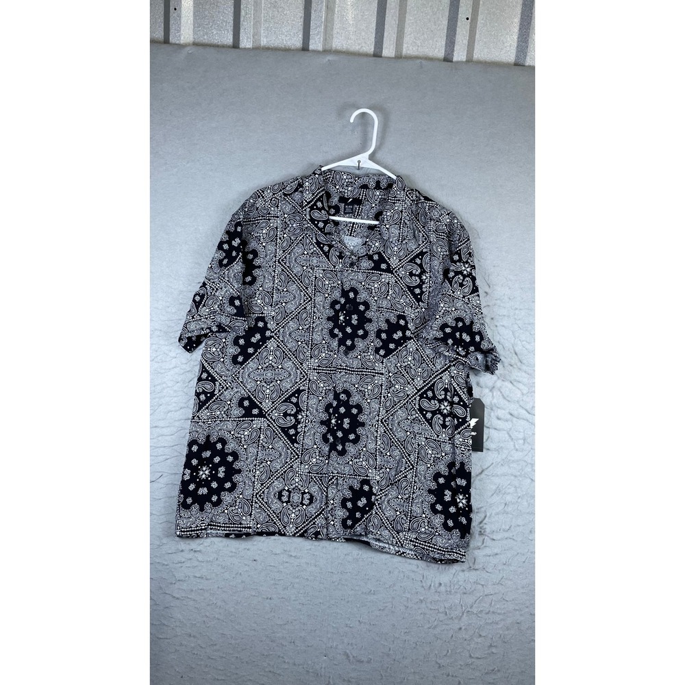 AMP Button Up Shirt Mens XL Black New Bandana Paisley Rayon Short Sleeve SS